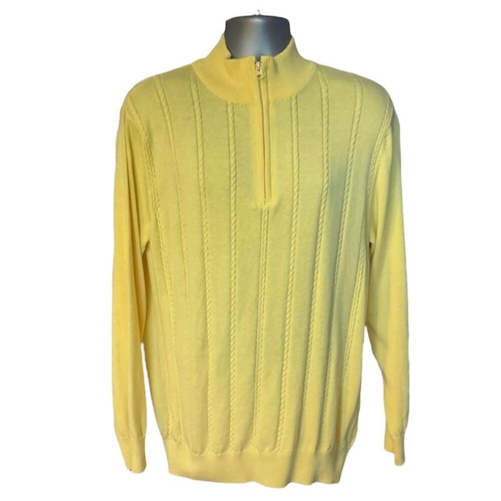 Adamo Yellow Quarter Zip Mock Neck Long Sleeve Cotton Sweater Size L